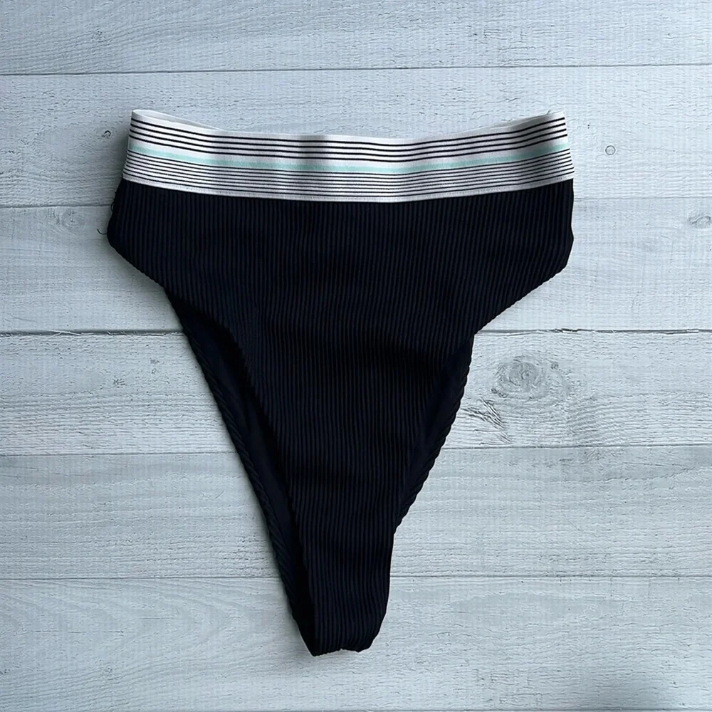 Dolce Vita Black Ribbed High Cut High Rise Bathing Suit Bottom Size XS